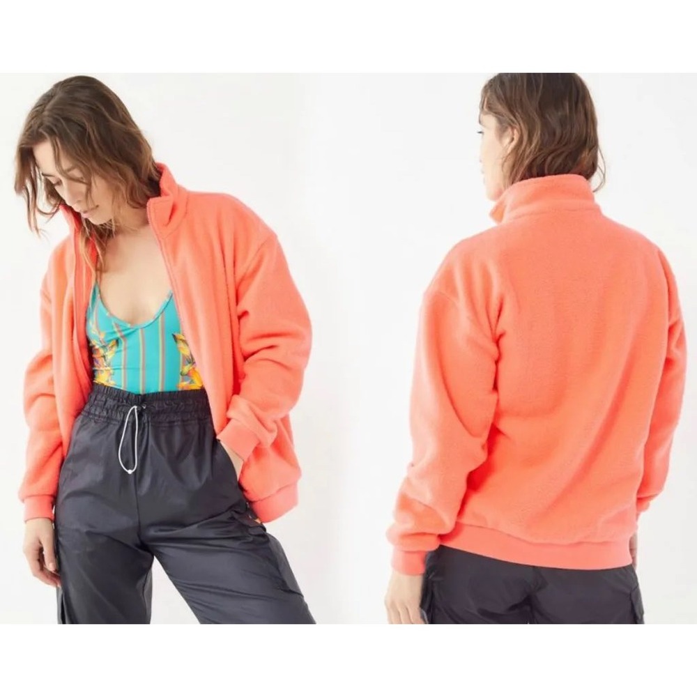 Urban Outfitters Womens Neon Coral Orange Full Zip Fleece Jacket Size M